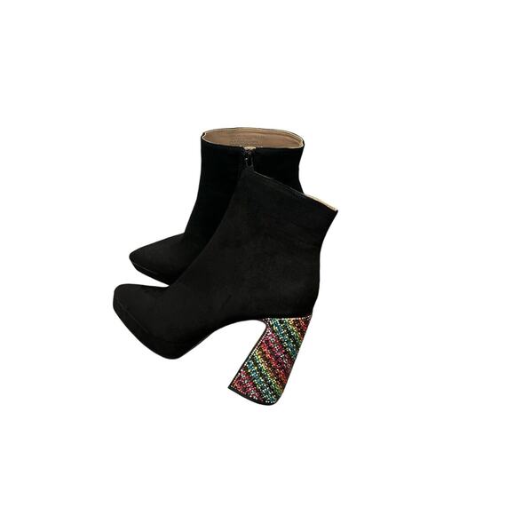 betsey johnson Women’s Black Ankle Boots With Multicolor Glitter Heels Size 5.5 - Picture 7 of 9